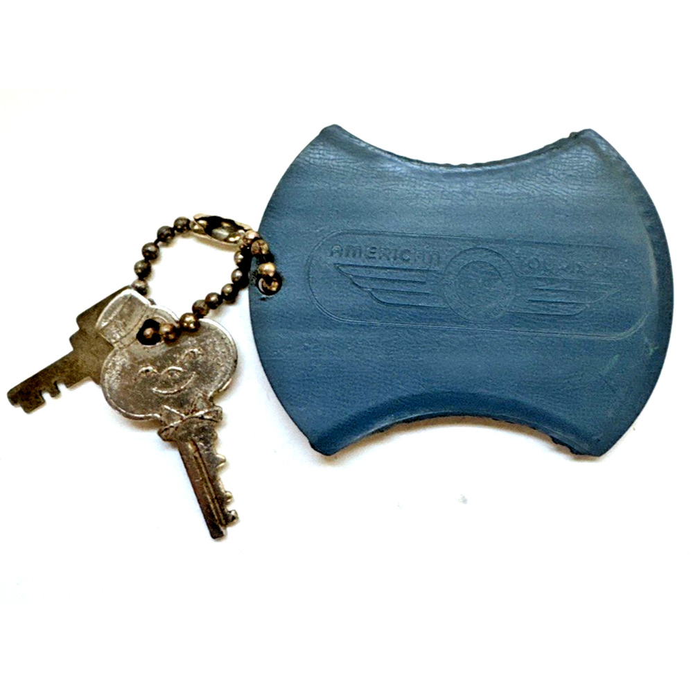 Vintage American Tourister Blue Luggage Tag with Keys Retro